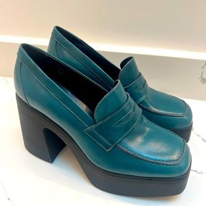 FREE PEOPLE Zoe Platform Loafer Deep Jade Size 39 or 9 NWOB